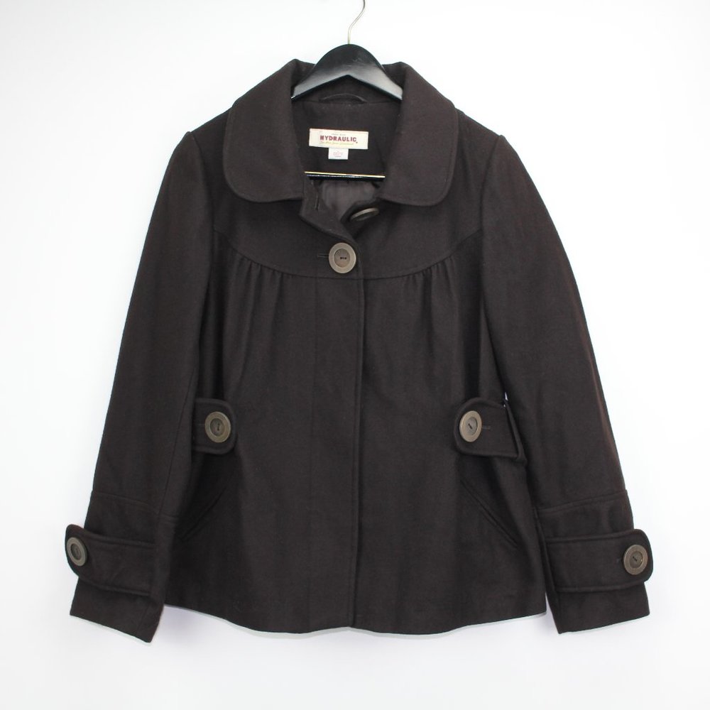 Hydraulic Brown Wool Blend Peacoat - Picture 1 of 5